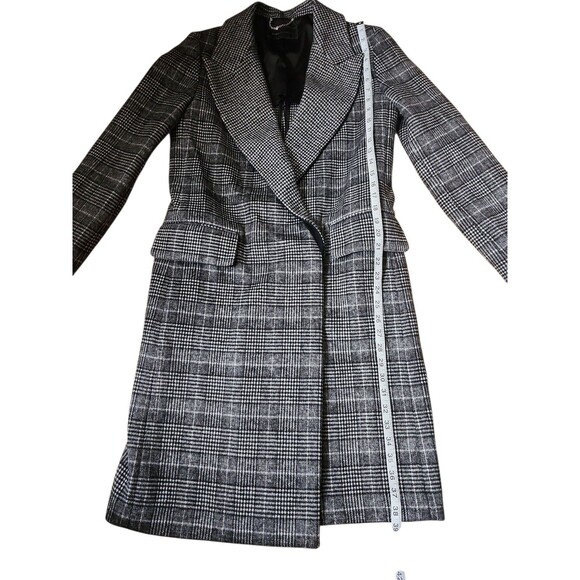 BCBGMAXAZRIA Preppy Plaid Mid Length Coat Womens Small Valentina Old Money Black - Picture 8 of 11